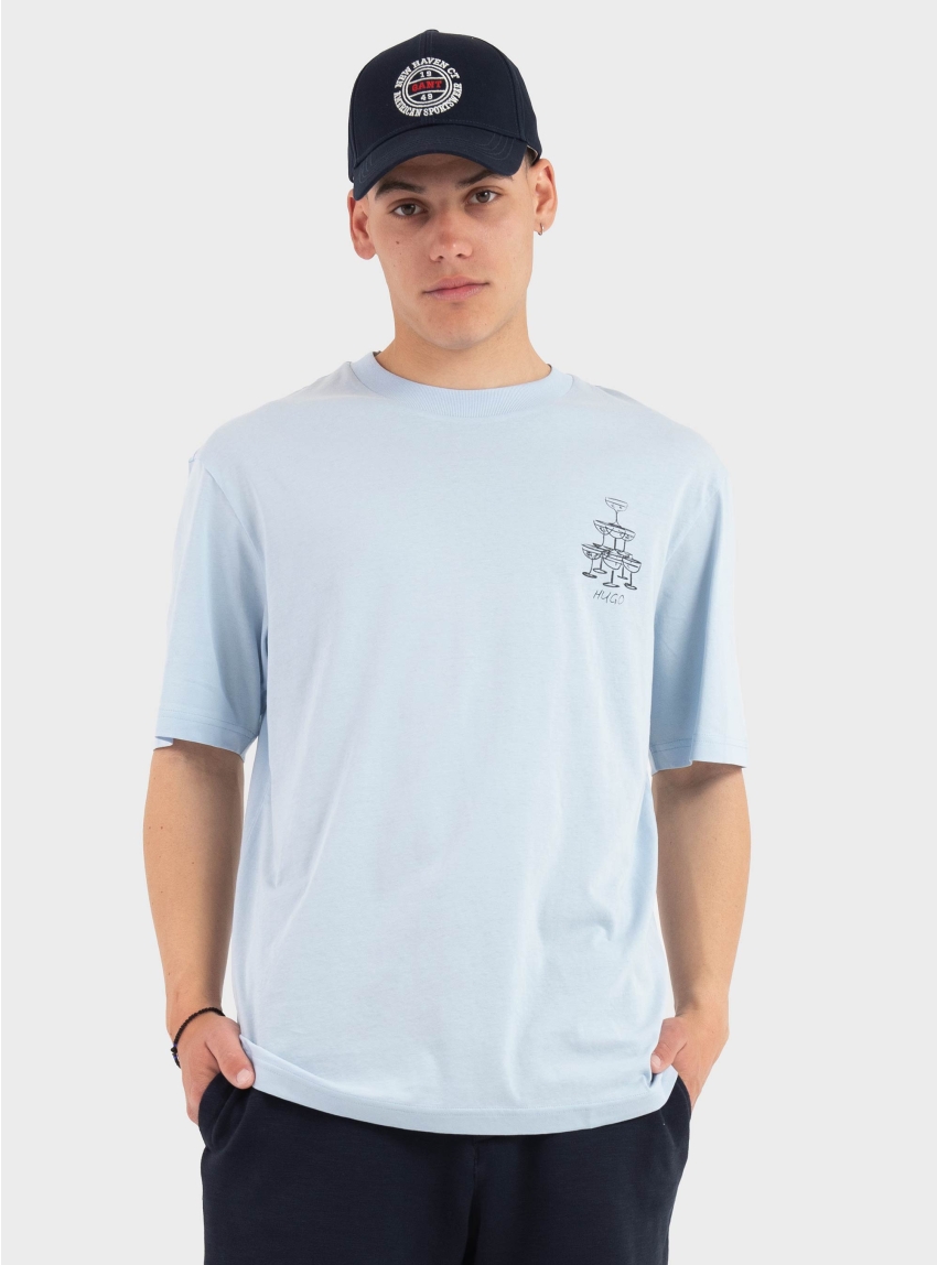 HUGO Cotton-Jersey T-Shirt With Printed Artwork  Nucavo - Light Blue