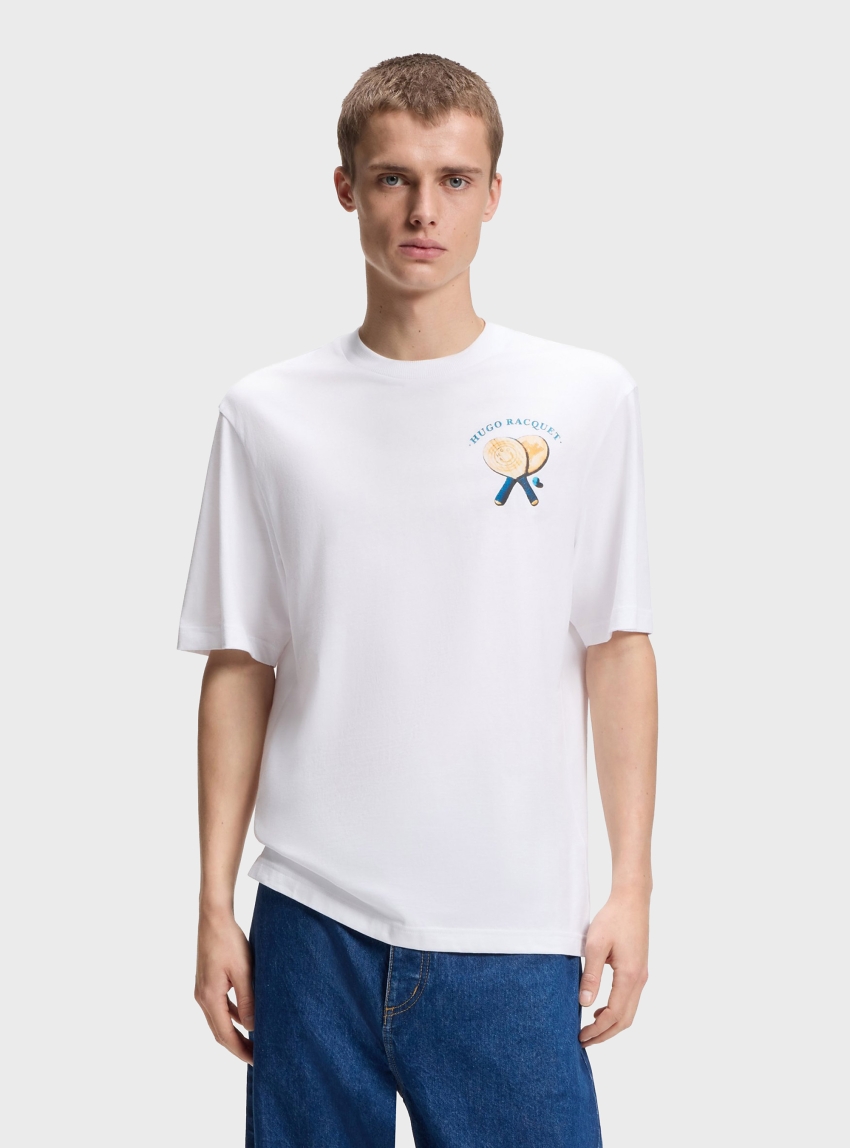 HUGO Cotton-Jersey T-Shirt With Rear Printed Artwork  Nulaxo - White