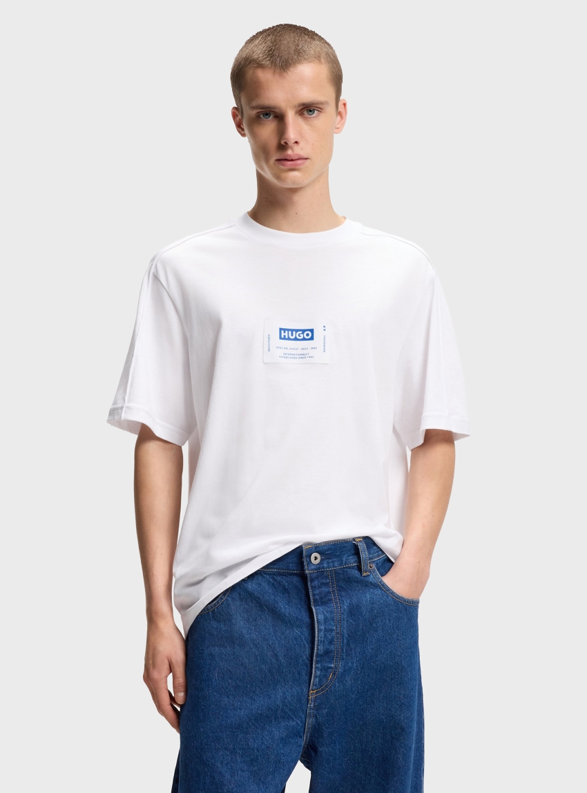 HUGO Cotton-Jersey T-Shirt With Workwear-Inspired Logo Label Nromo - White