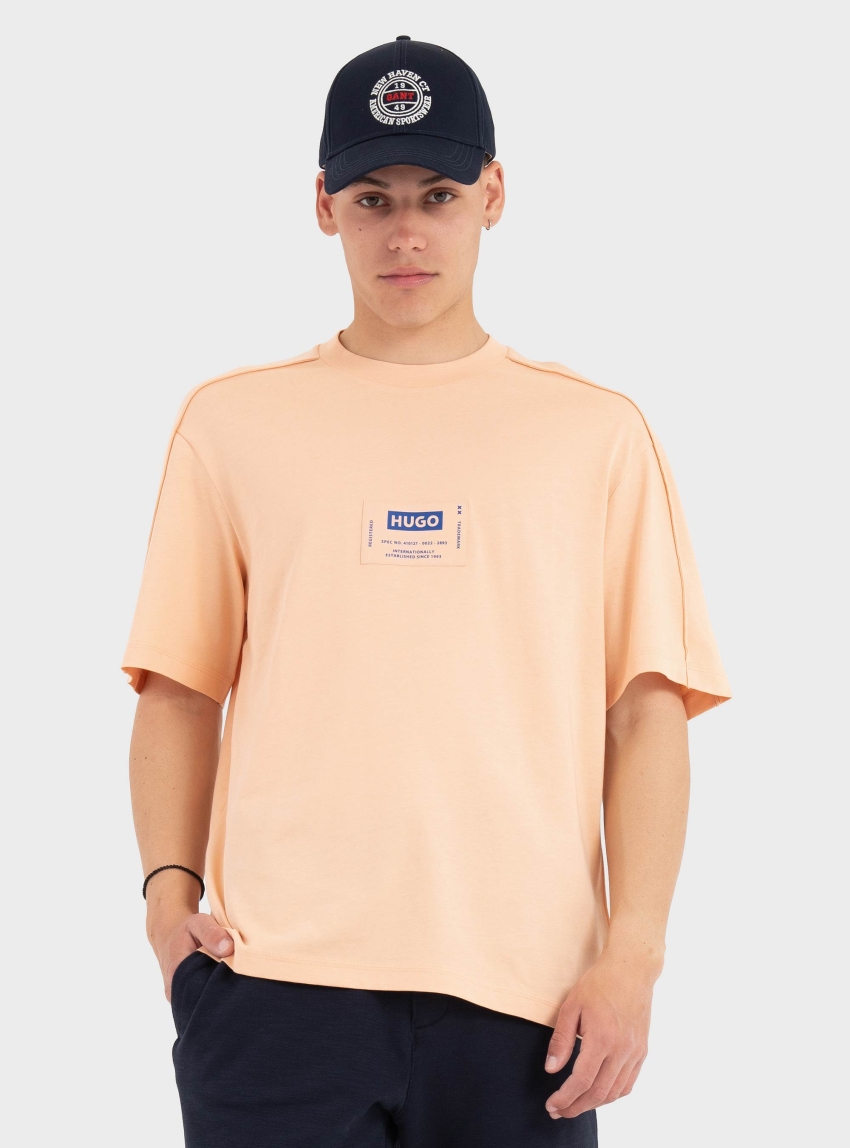 HUGO Cotton-Jersey T-Shirt With Workwear-Inspired Logo Label Nromo - Light Salmon