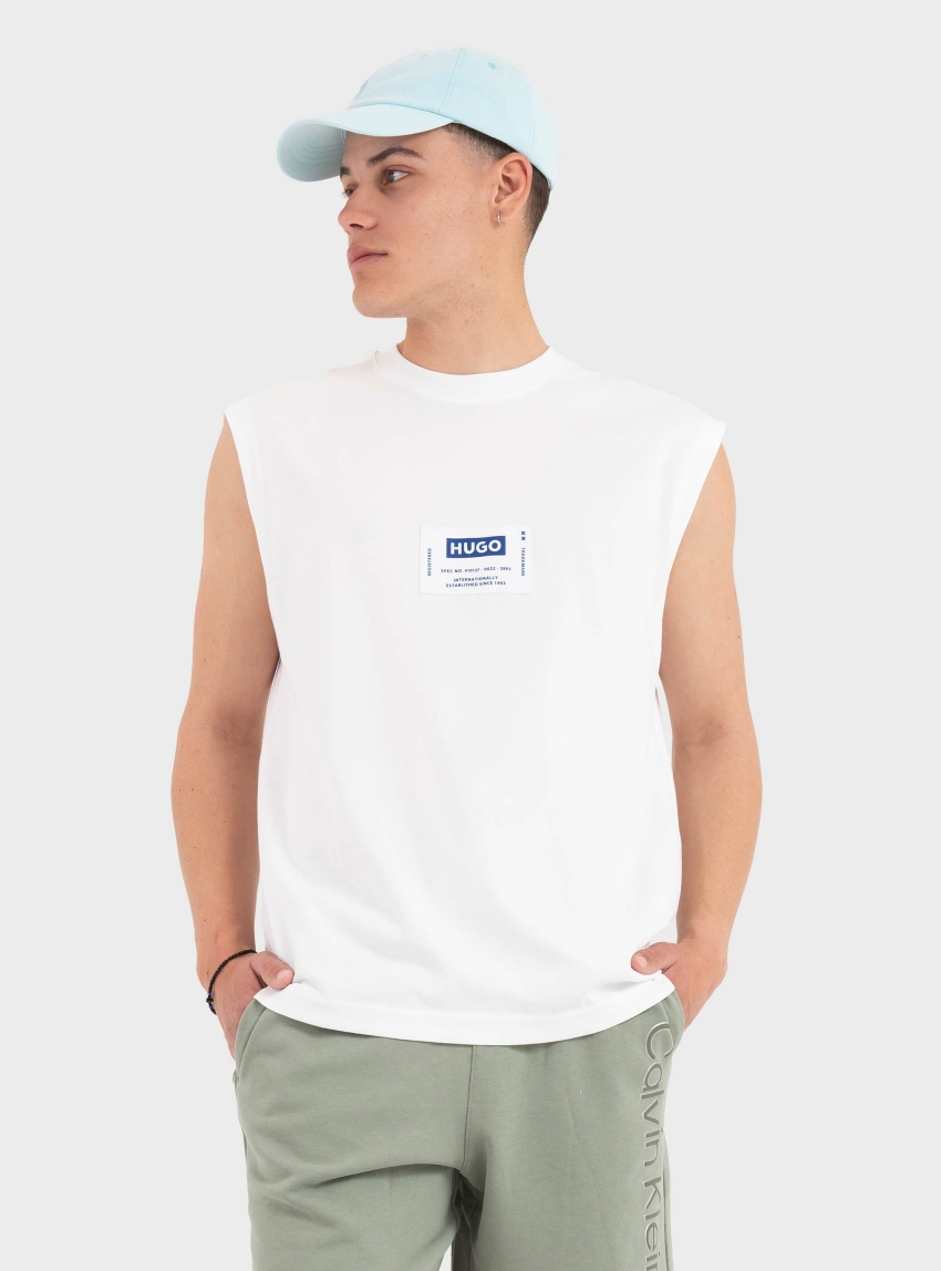 HUGO Sleeveless T-Shirt With Workwear-Inspired Logo Label Nurazak - White
