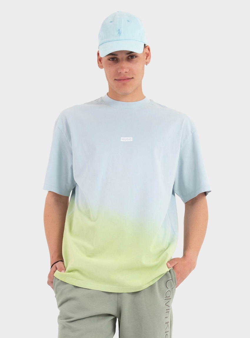 HUGO Dip-Dyed Logo T-Shirt In Cotton Jersey  Nalono_F - Light Blue