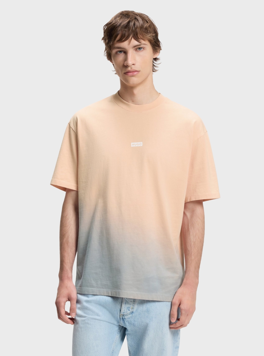 HUGO Dip-Dyed Logo T-Shirt In Cotton Jersey  Nalono_F - Light Salmon