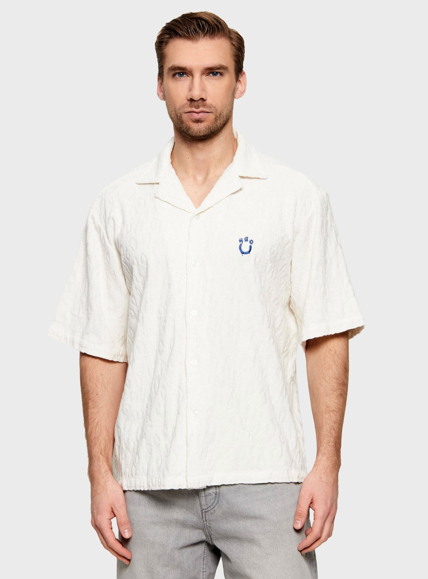 HUGO Relaxed-Fit Shirt In Jacquard Cotton Towelling  Eligino - Off White