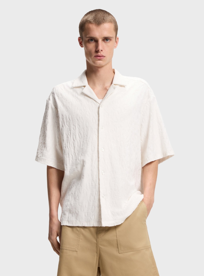 HUGO Relaxed-Fit Shirt In Jacquard Cotton Towelling  Eligino - Off White