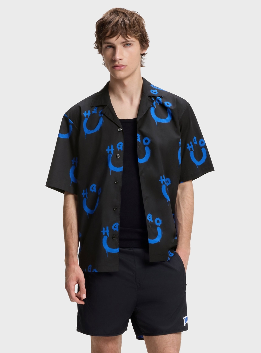 HUGO Relaxed-Fit Shirt With Logo Print Eligino - Black