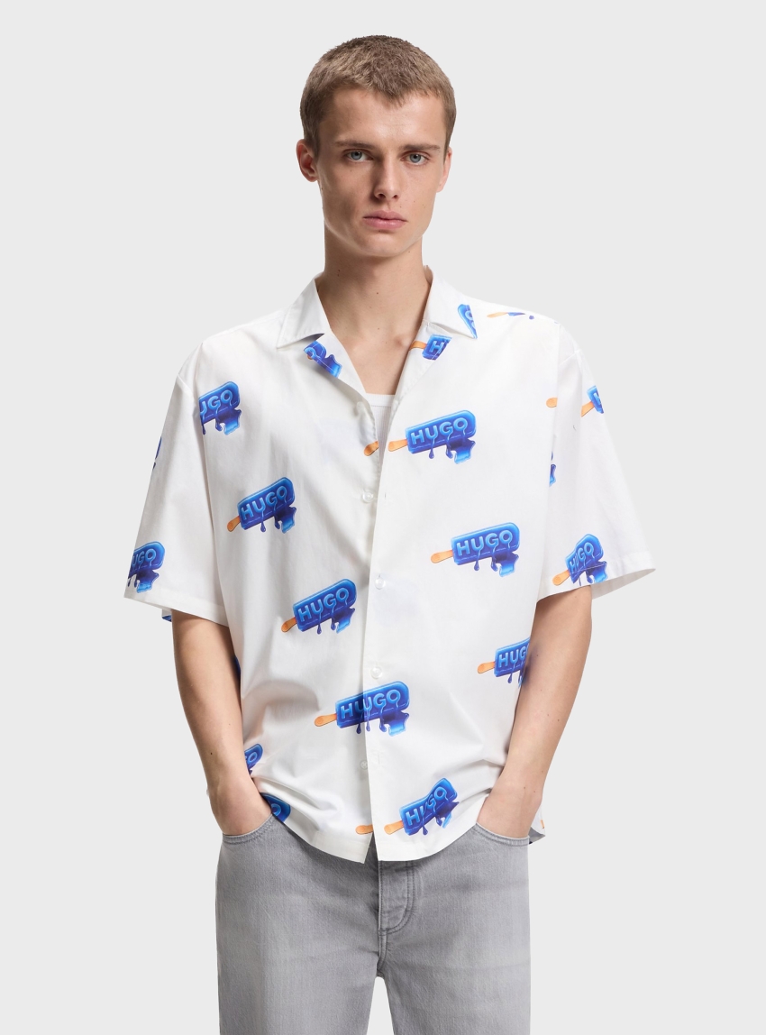 HUGO Relaxed-Fit Shirt With Logo Print Eligino - White