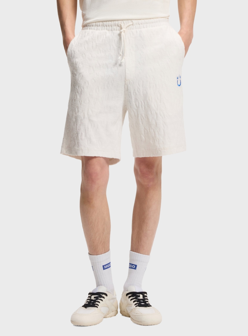 HUGO Cotton-Towelling Shorts With Leopard Jacquard Nagushort - Off White