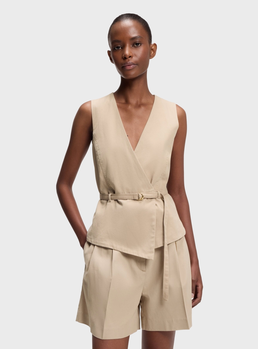 HUGO Belted Regular-Fit Vest In Cotton And Hemp   Ahella-1-W - Light Beige