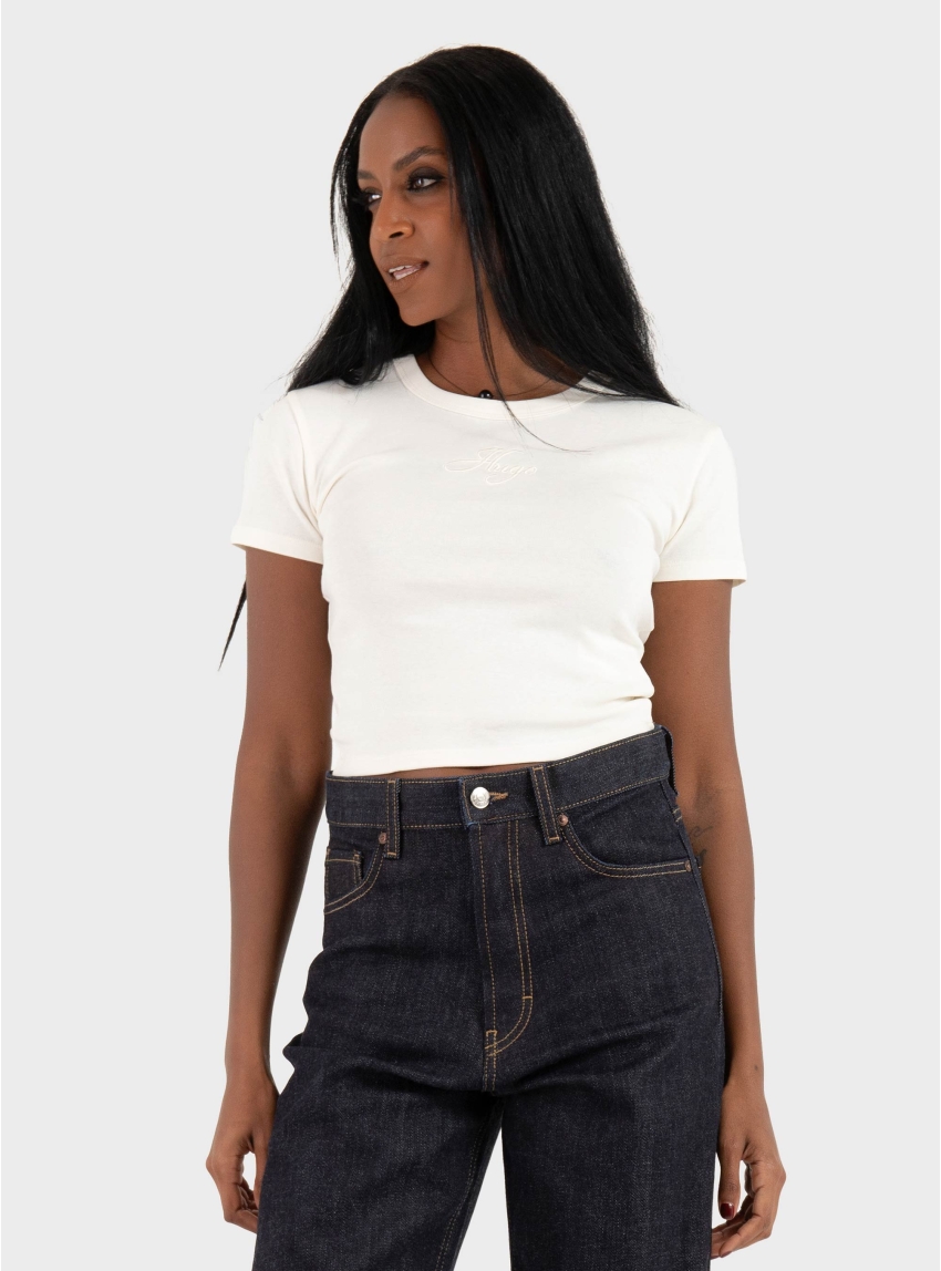 HUGO Cotton-Blend T-Shirt With Embroidered Logo Delanor_3 - White