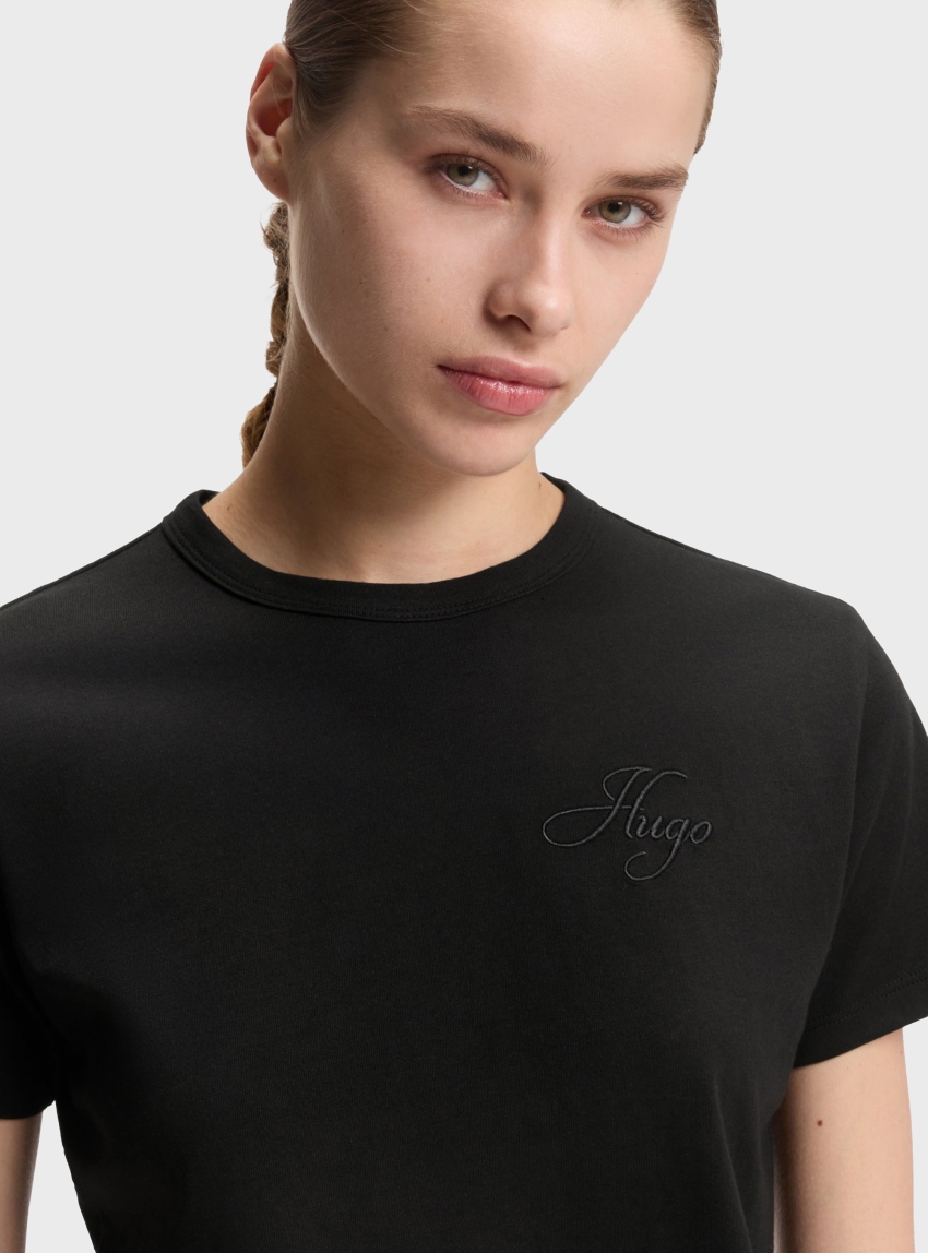 HUGO Cotton-Jersey T-Shirt With Embroidered Script Logo Damacia_7 - Black