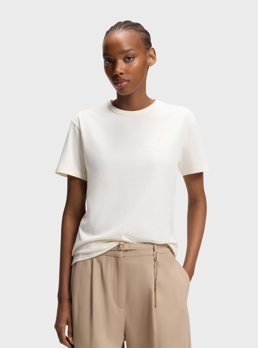 HUGO Cotton-Jersey T-Shirt With Embroidered Script Logo Damacia_7 - White