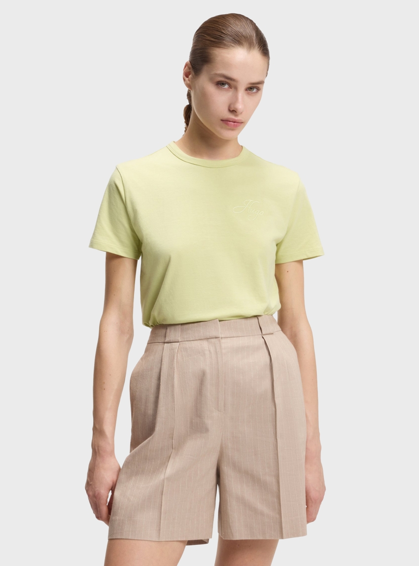 HUGO Cotton-Jersey T-Shirt With Embroidered Script Logo Damacia_7 - Yellow Green