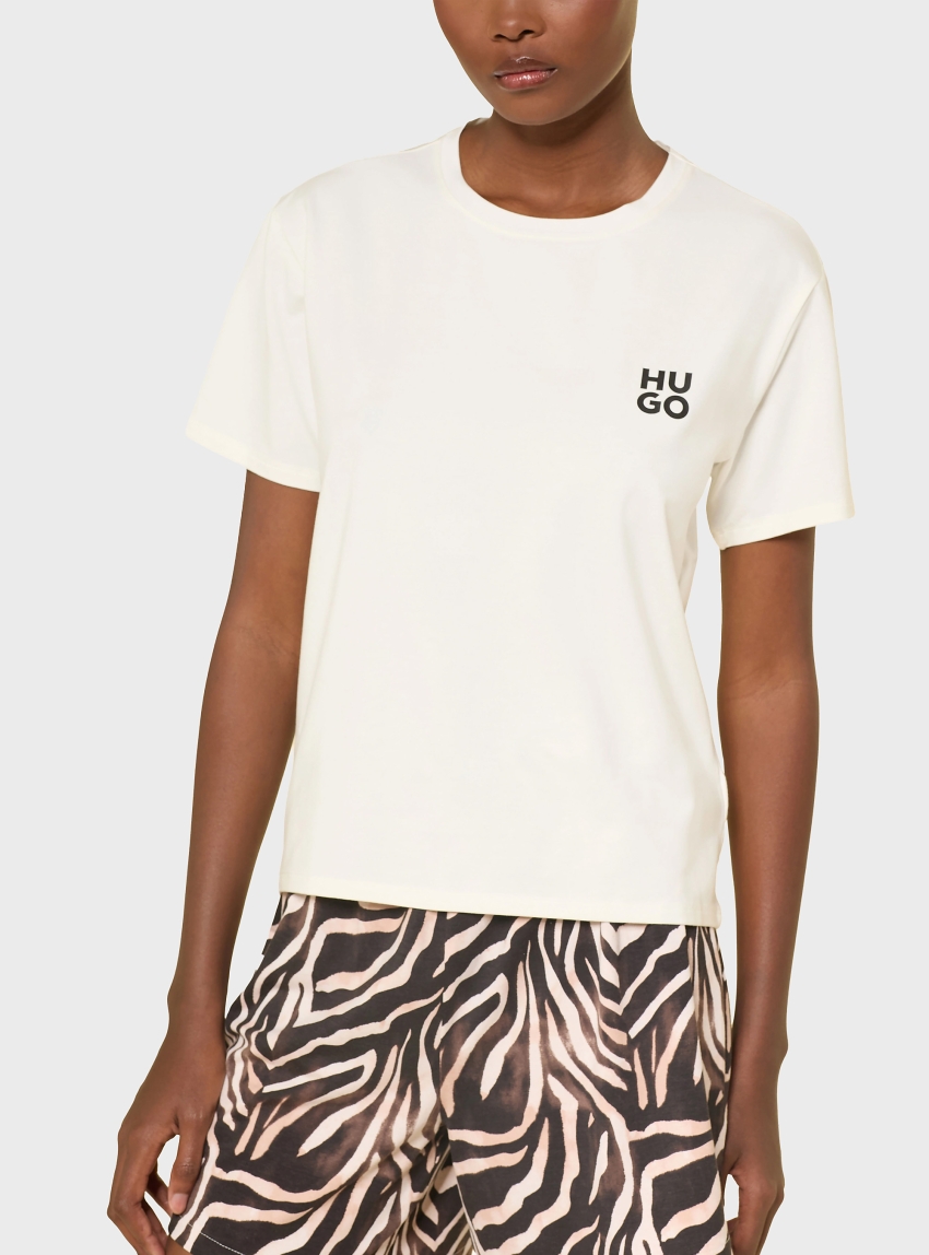 HUGO Stretch-Jersey Pyjama T-Shirt With Logo Print CASUAL T-SHIRT - Off White