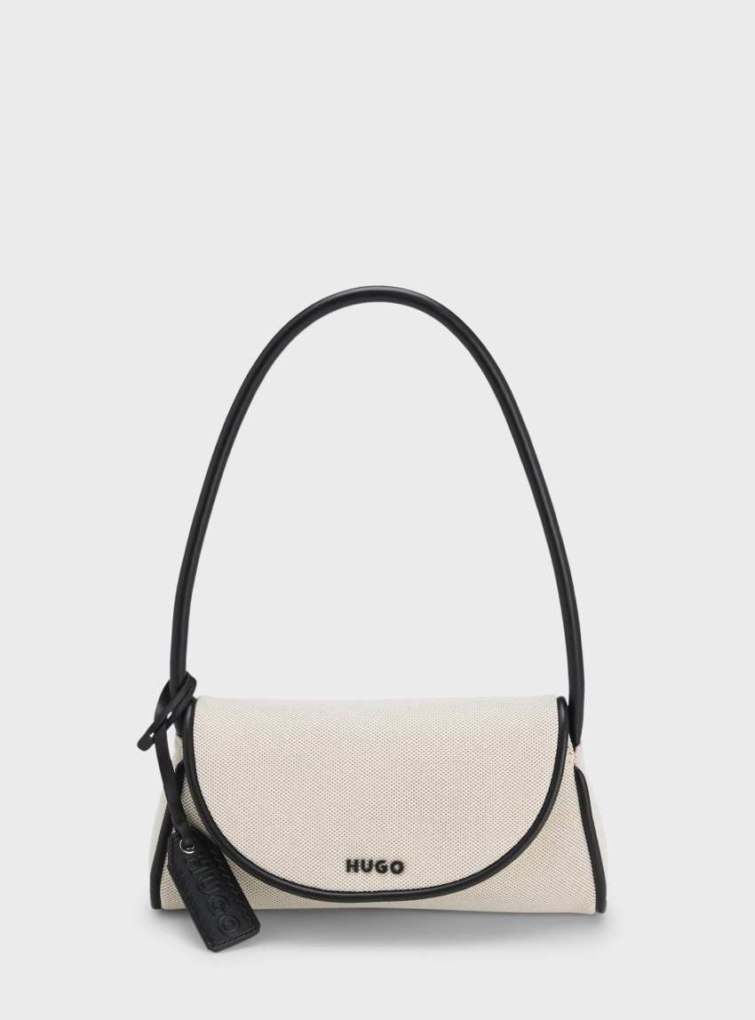 HUGO Canvas Shoulder Bag With Faux-Leather Trims  Jodi - Ecru