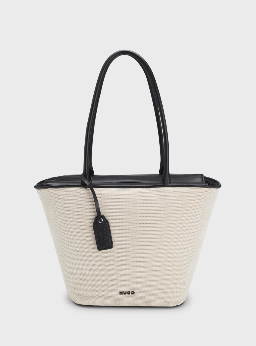HUGO Canvas Shopper Bag With Faux-Leather Trims Jodi - Ecru
