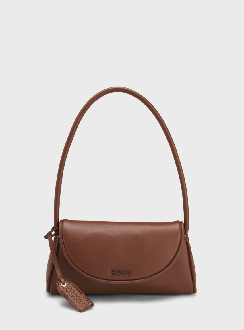 HUGO Faux-Leather Shoulder Bag With Logo Tag Jodi - Brown