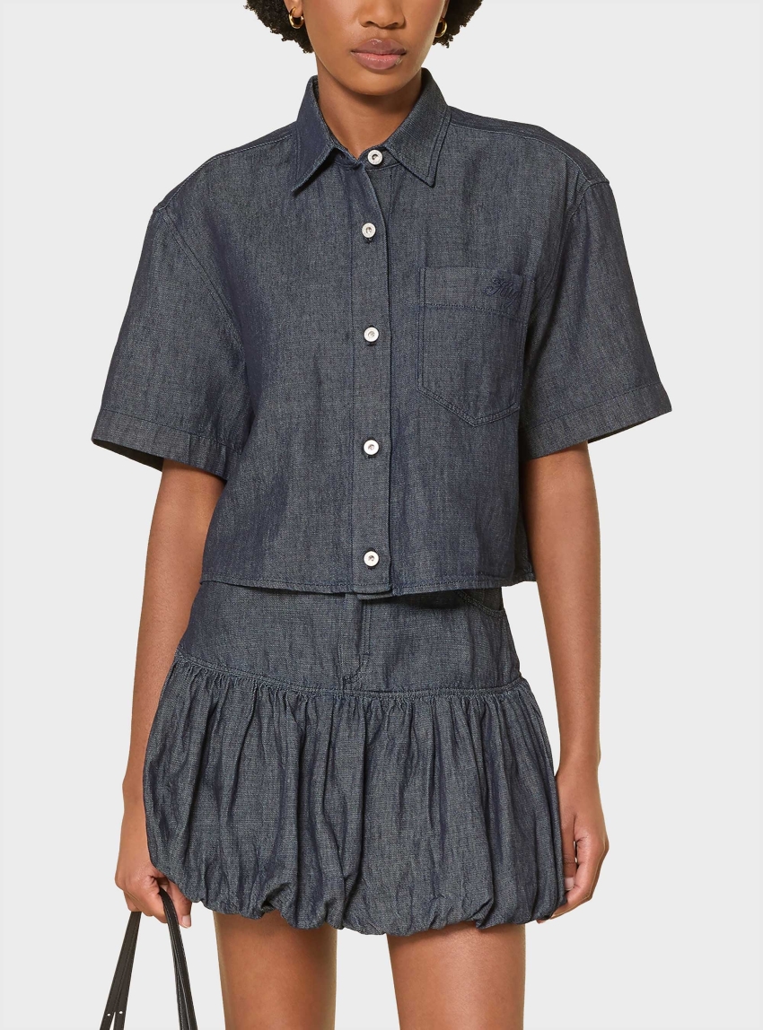 HUGO Relaxed-Fit Cropped Blouse In Lightweight Denim Erynn_B - Blue