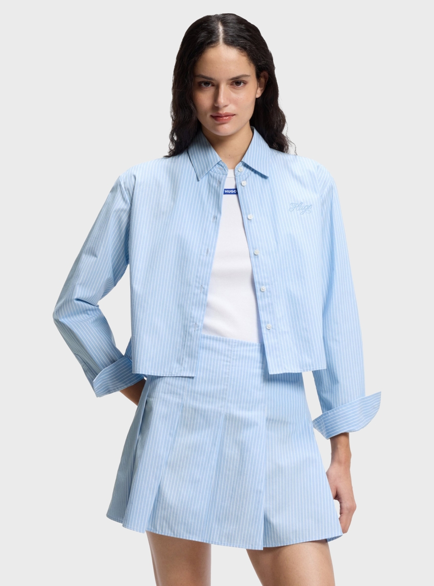 HUGO Relaxed-Fit Blouse In Striped Cotton Poplin  Epic_B - Light Blue