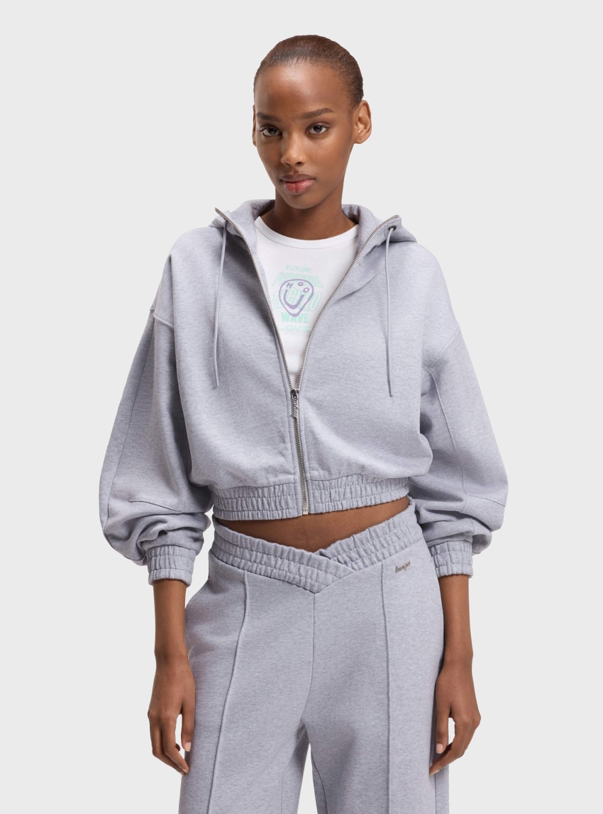 HUGO Relaxed-Fit Hoodie In Cotton Terry With Barrel Sleeves Dolpie_B - Light Grey Melange