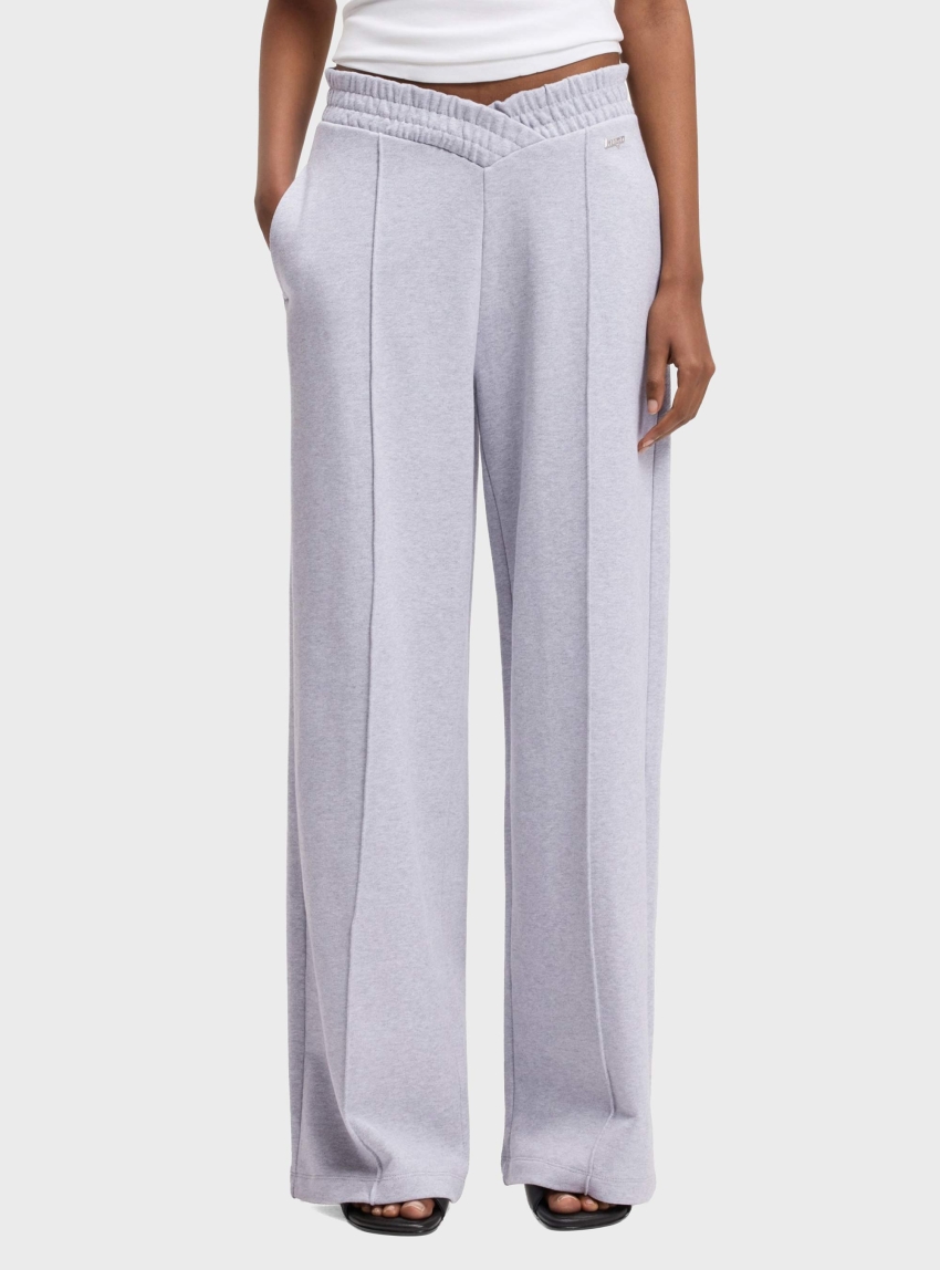 HUGO Relaxed-Fit Tracksuit Bottoms In Cotton With Crossed Waistband Nuasem_B - Light Grey Melange