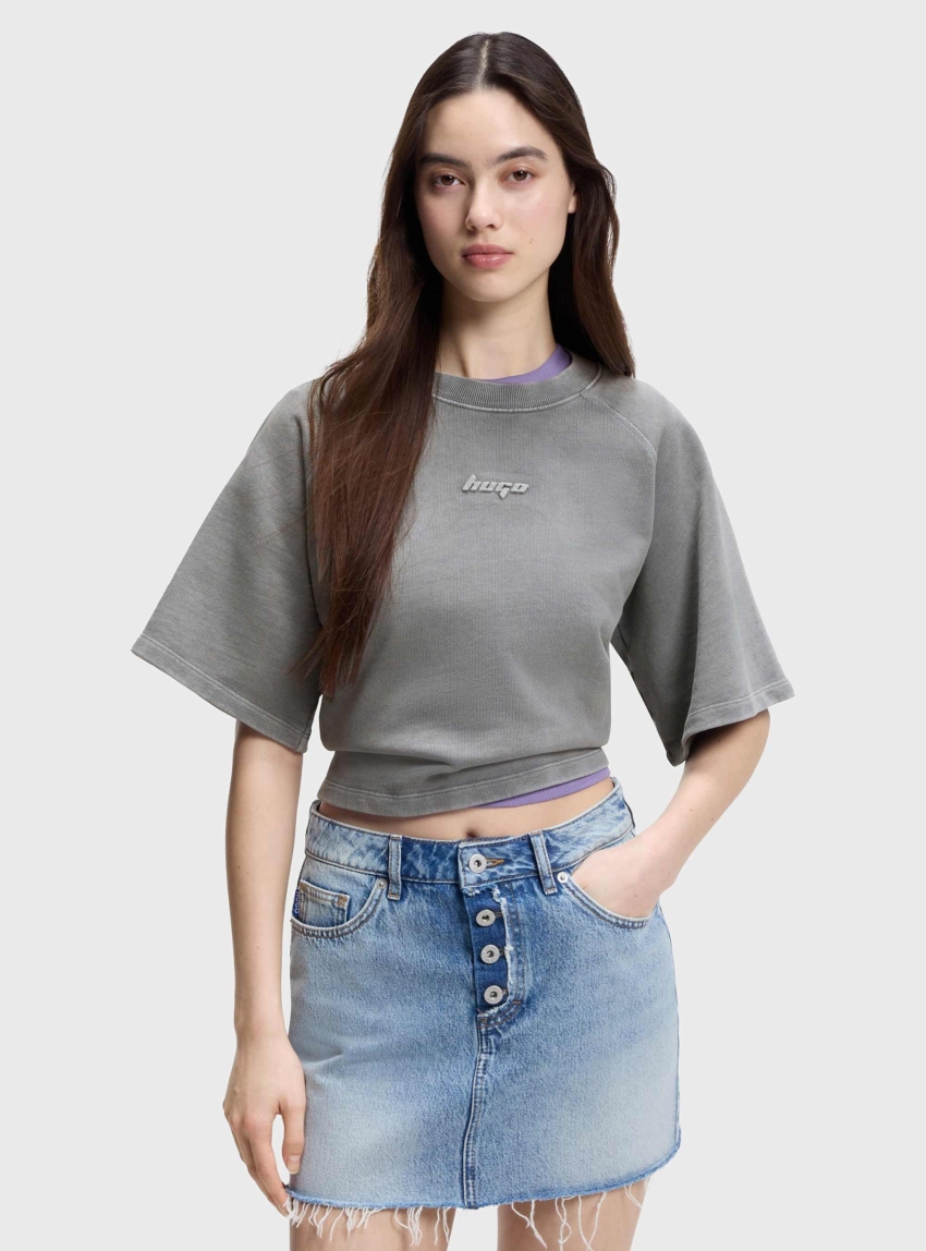 HUGO Relaxed-Fit T-Shirt In Cotton Terry With Embossed Logo Dorlina_B_1 - Washed Black