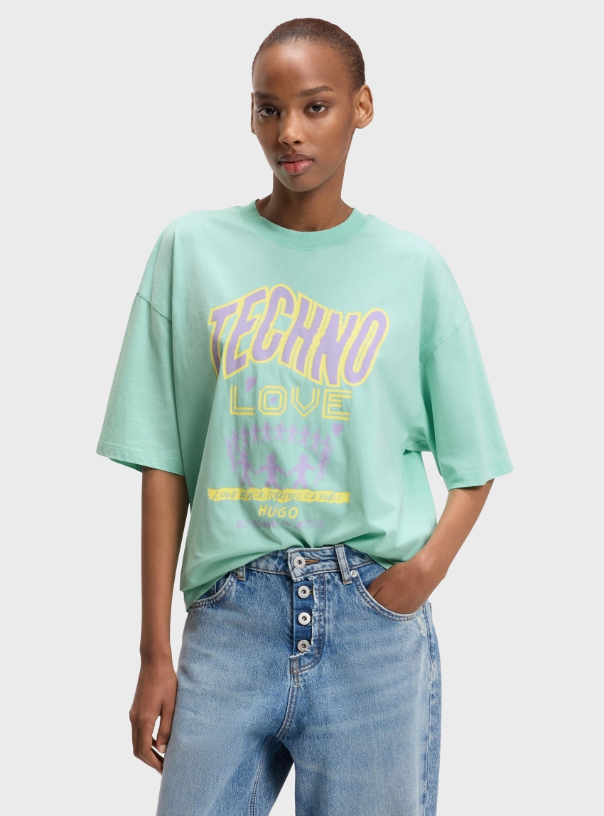 HUGO Cotton-Jersey T-Shirt With Printed Artwork  Oversized_Tee_B_12 - Light Green