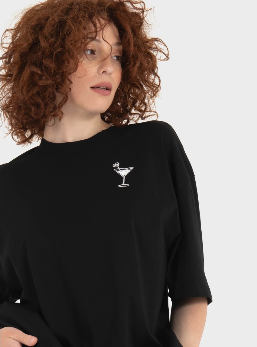 HUGO Cotton-Jersey T-Shirt With Printed Artwork  Oversized_Tee_B_10 - Black