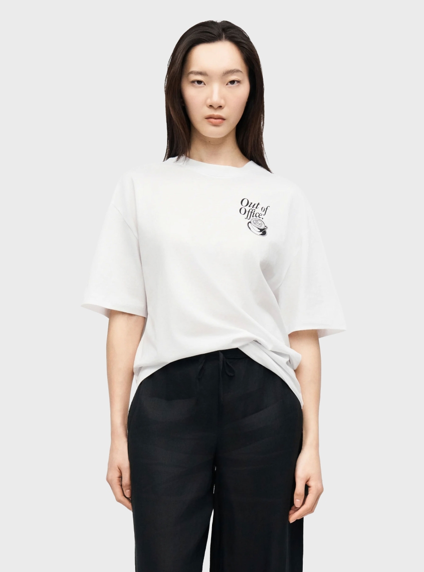 HUGO Cotton-Jersey T-Shirt With Printed Artwork  Oversized_Tee_B_10 - White
