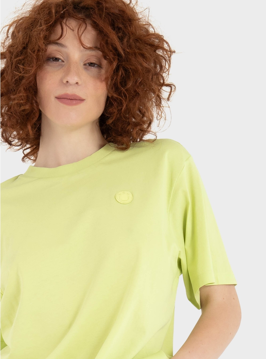 HUGO Cotton-Jersey T-Shirt With Happy Hugo Logo Vintage Tee_B_1 - Lime