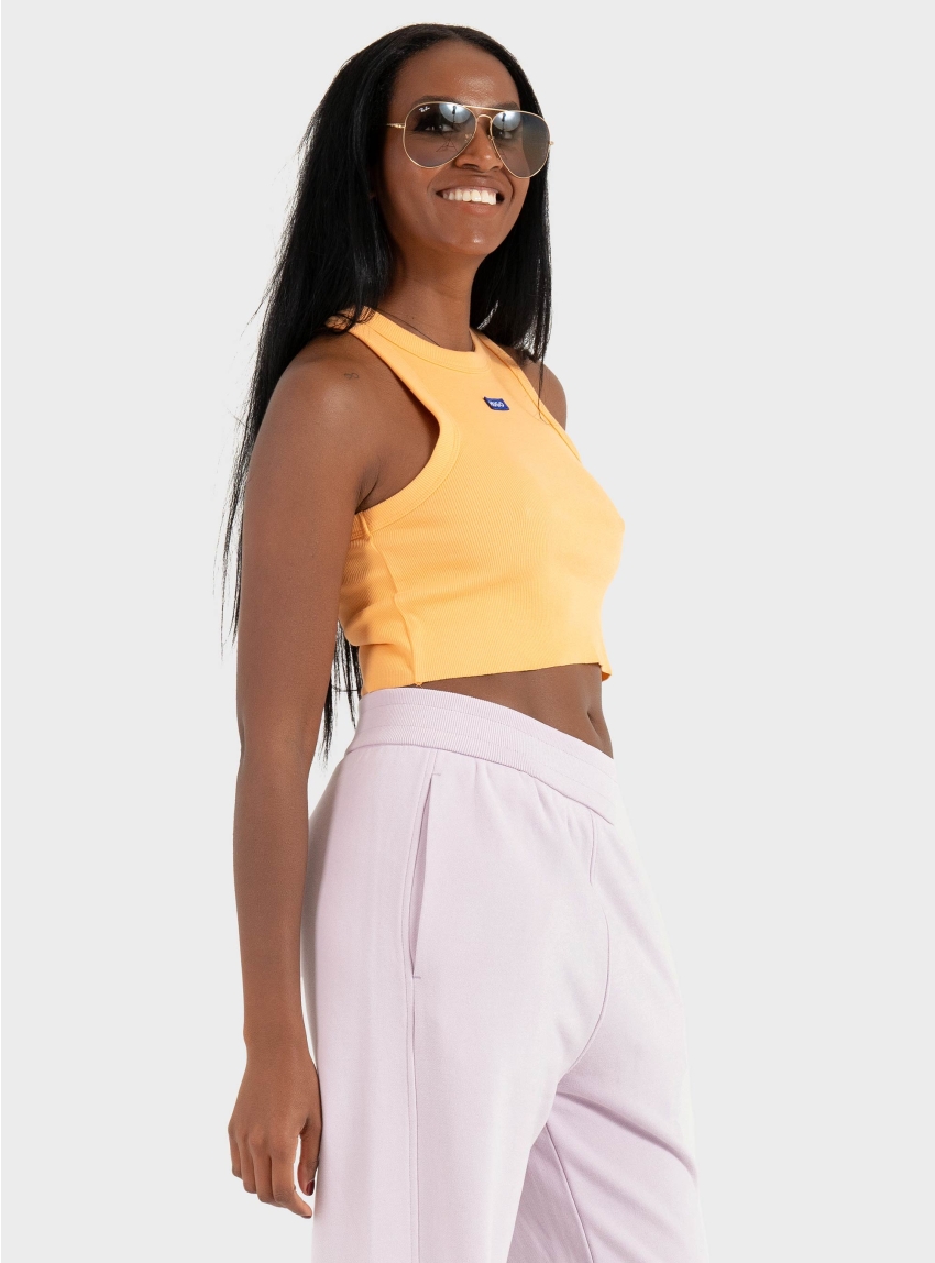 HUGO Cropped Stretch-Cotton Tank Top With Blue Logo Label  Baby Tank_B - Orange