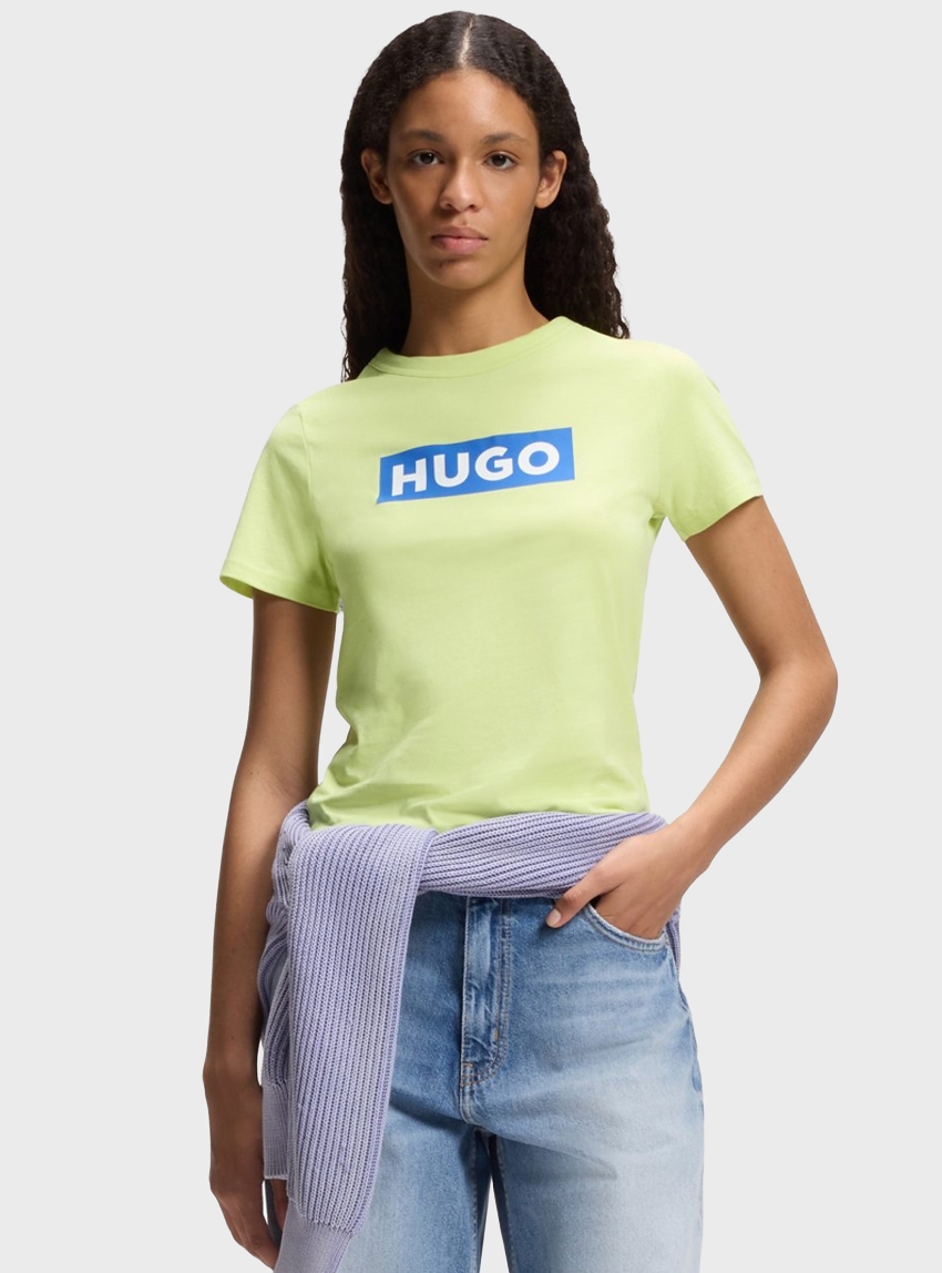 HUGO Slim-Fit T-Shirt In Cotton With Blue Boxed Logo  Classic Tee_B - Lime