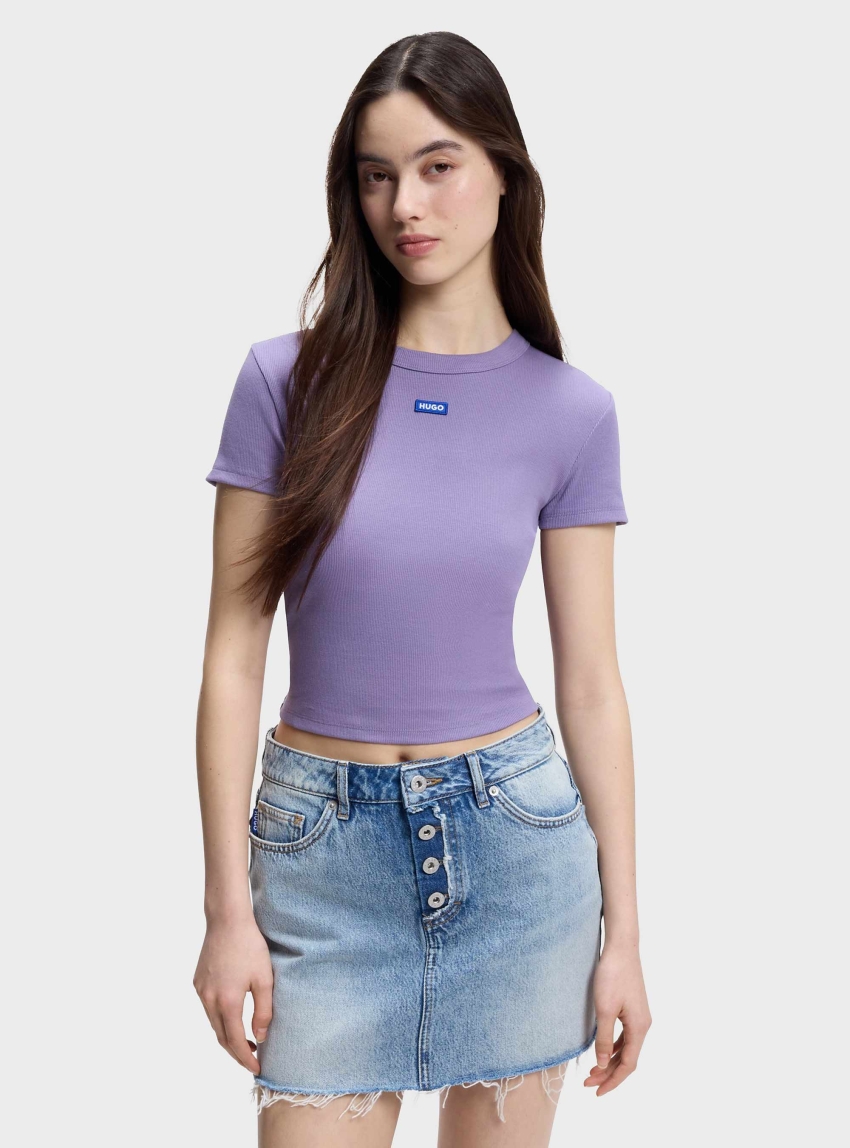 HUGO Slim-Fit Cropped T-Shirt In Stretch Cotton Baby Tee_B - Purple