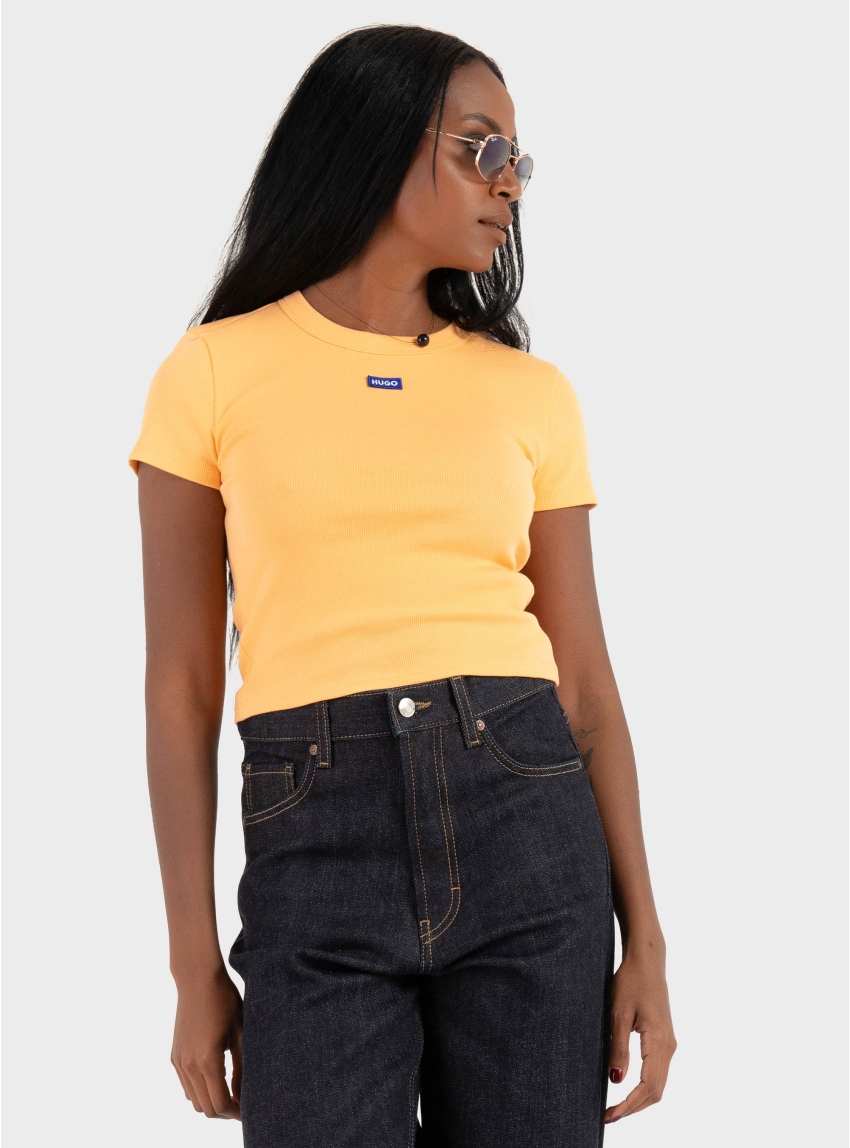 HUGO Slim-Fit Cropped T-Shirt In Stretch Cotton Baby Tee_B - Orange