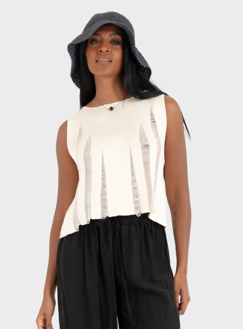 Ioanna Kourbela ''Magic Sunsets'' Knit 
Sleeveless Crop Top - Ecru