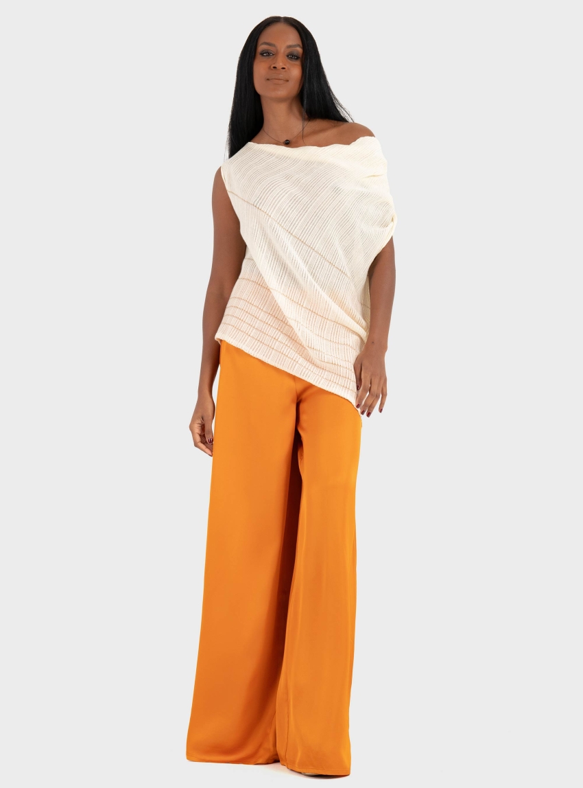 Ioanna Kourbela '"Siren'S Song" Knit Draped Long Top With Lurex Stripes - Ecru