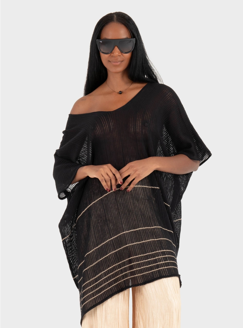 Ioanna Kourbela "Siren'S Song" Knit Loose Tunic With Lurex Stripes - Black