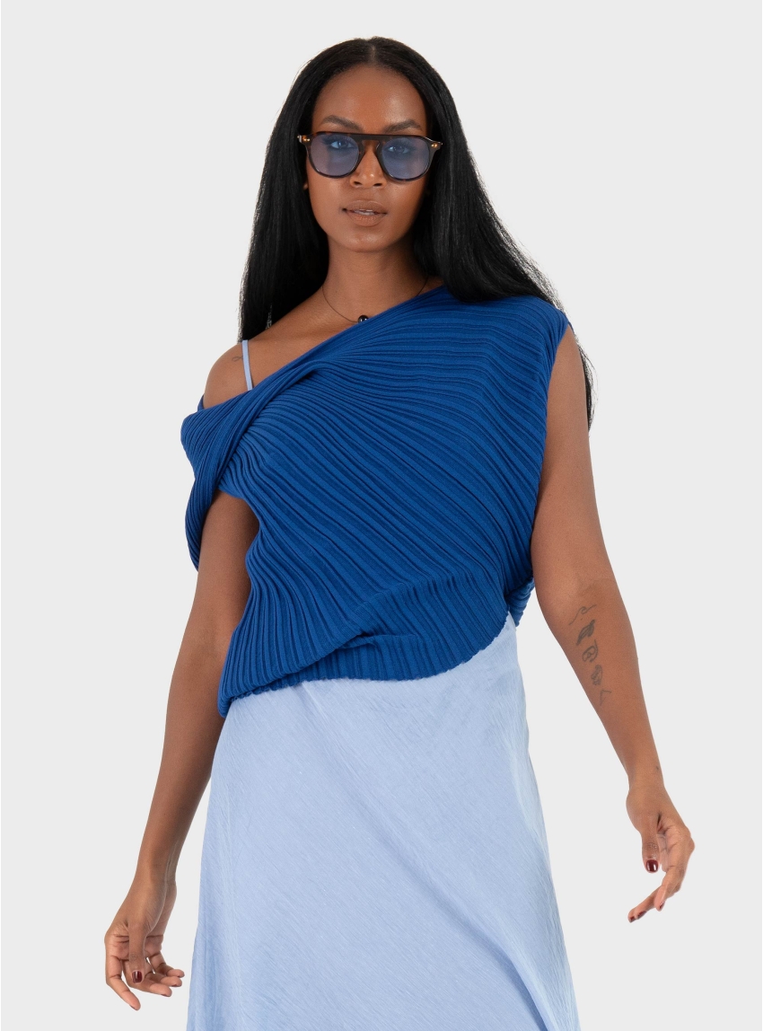 Ioanna Kourbela ''Seashells'' Knit Draped Top - Navy