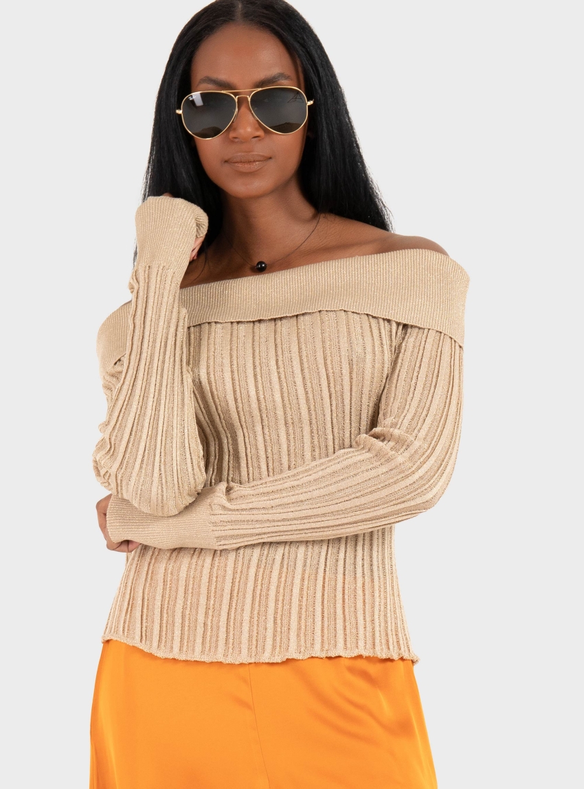 Ioanna Kourbela ''Sparkling Nights'' Knit Longsleeve Blouse - Gold