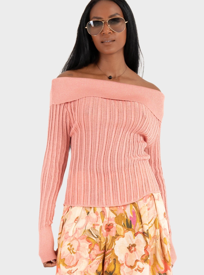 Ioanna Kourbela ''Sparkling Nights'' Knit Longsleeve Blouse - Rose