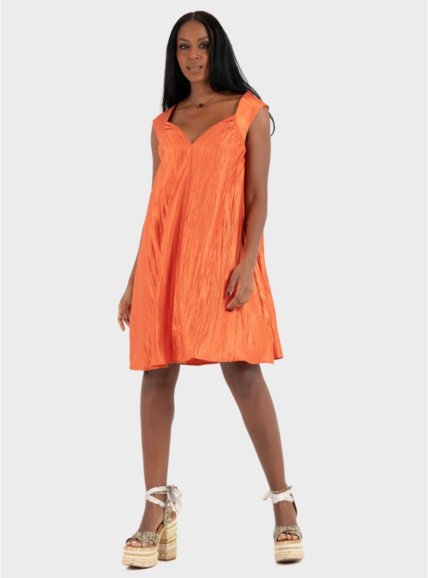 Ioanna Kourbela "Moonlight Reflections"  Μινι Dress With V-Neckline - Orange