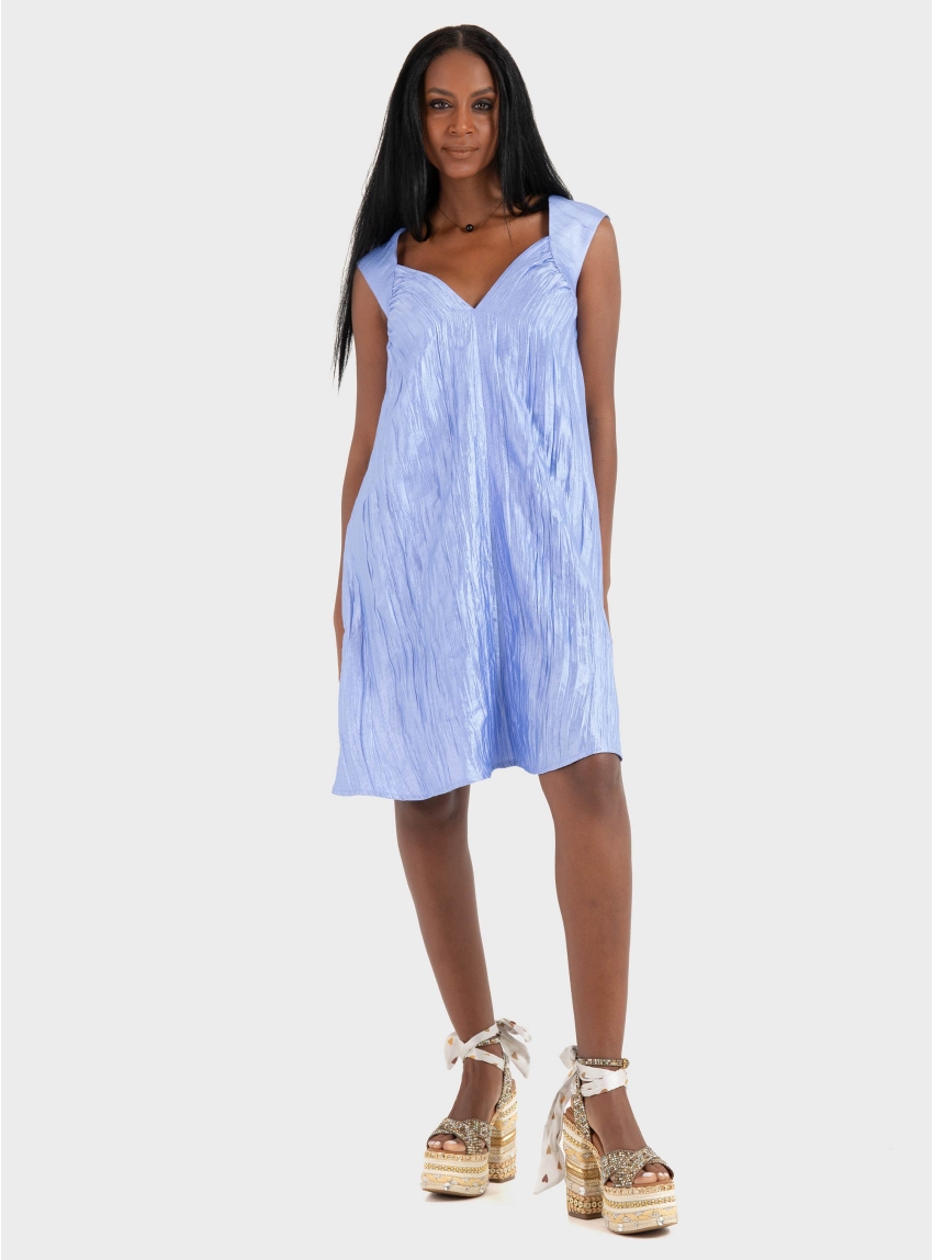 Ioanna Kourbela "Moonlight Reflections"  Μινι Dress With V-Neckline - Light Blue