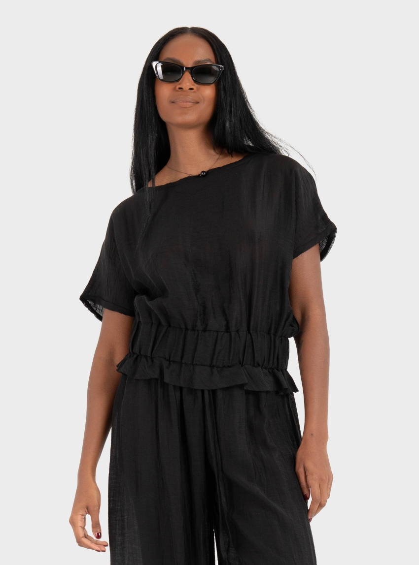 Ioanna Kourbela ''Soft Shadows" Crop Top With Elastic Waist - Black