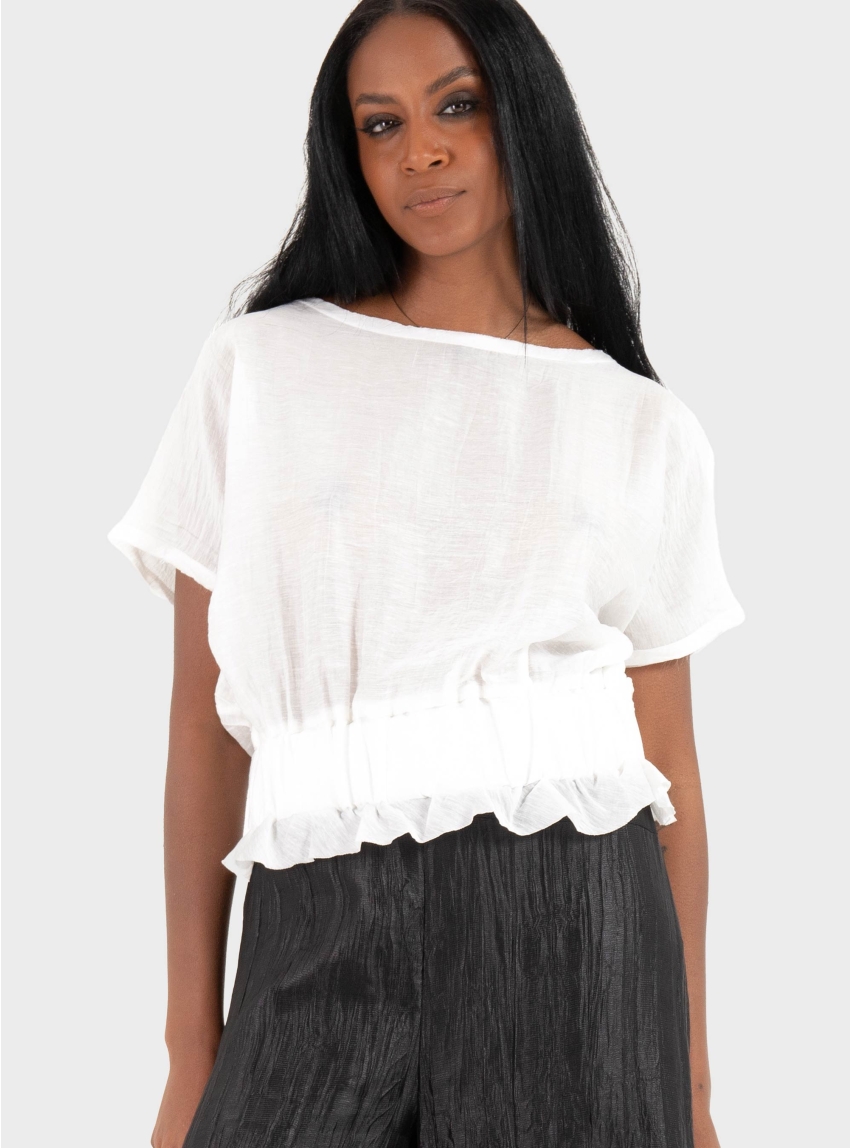 Ioanna Kourbela ''Soft Shadows" Crop Top With Elastic Waist - Off White