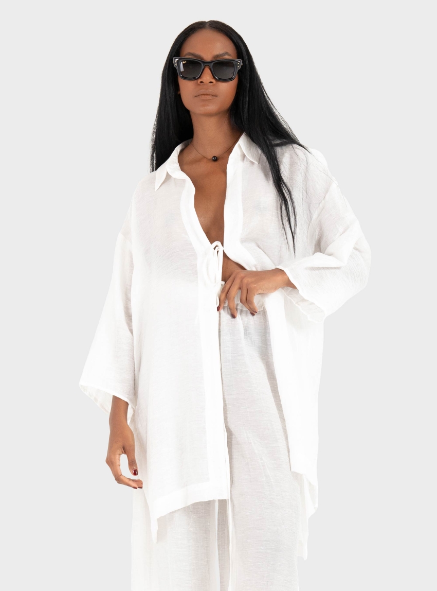Ioanna Kourbela ''Soft Shadows" Long Shirt With 3/4 Sleeves - Off White
