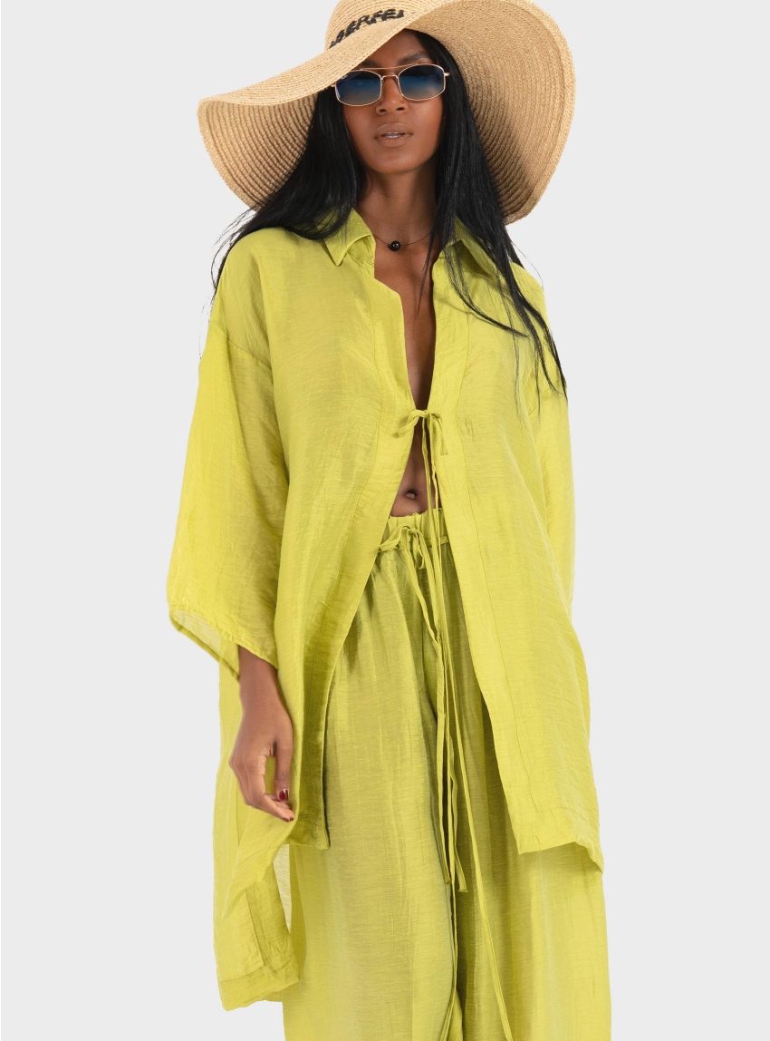 Ioanna Kourbela ''Soft Shadows" Long Shirt With 3/4 Sleeves - Lime