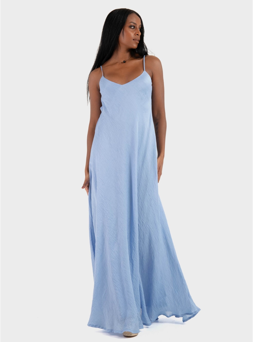 Ioanna Kourbela ''Soft Shadows" Long Dress With Straps - Light Blue