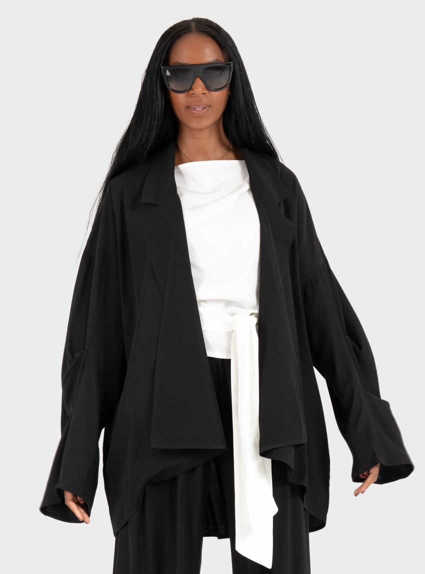 Ioanna Kourbela "Secret Pleats " Oversized Jacket With Pleats - Black
