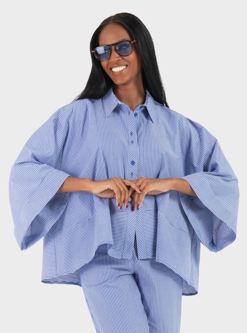 Ioanna Kourbela '"Soulful Stripes" Oversized Shirt - Navy