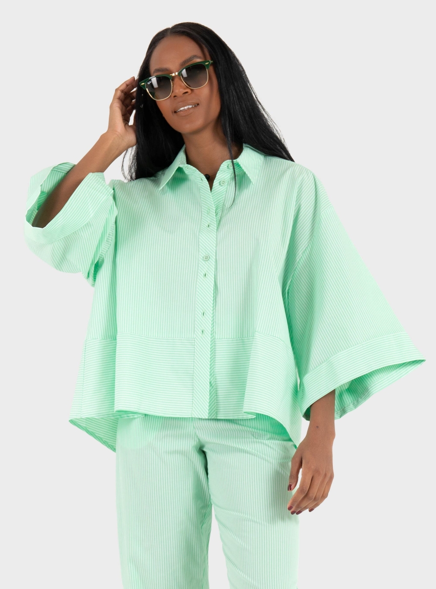 Ioanna Kourbela '"Soulful Stripes" Oversized Shirt - Pistachio